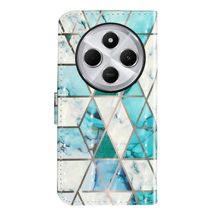 For Xiaomi Poco C75 4G / Redmi 14R 5G / 14C 4G Case 3D Pattern Printed Phone Leather Phone Cover - Green Marble