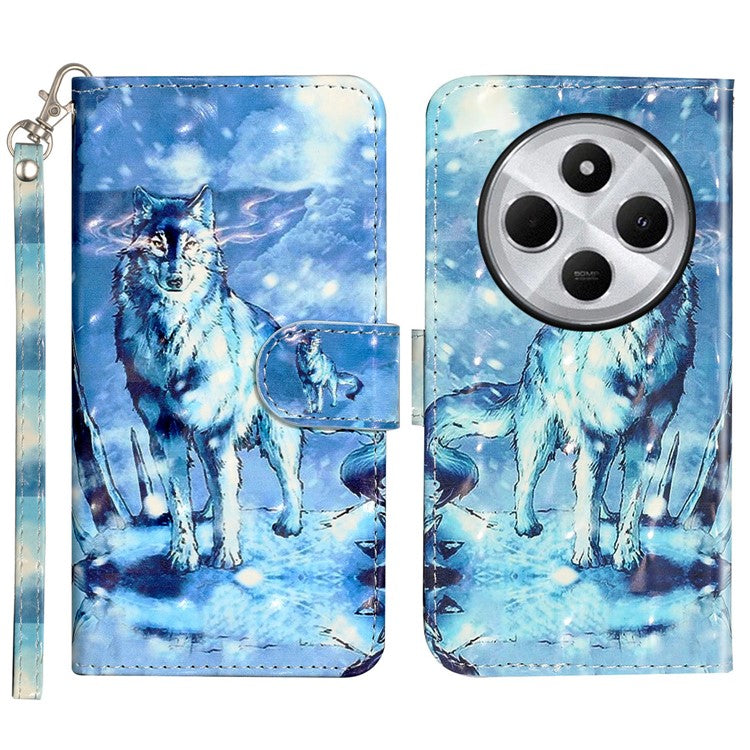 For Xiaomi Poco C75 4G / Redmi 14R 5G / 14C 4G Case 3D Pattern Printed Phone Leather Phone Cover - Snow Wolf