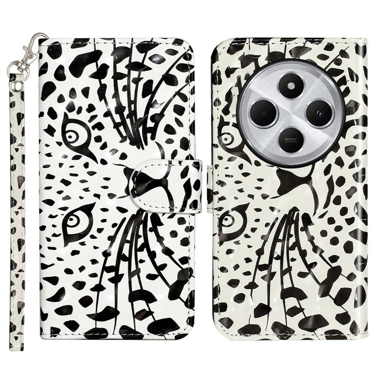 For Xiaomi Poco C75 4G / Redmi 14R 5G / 14C 4G Case 3D Pattern Printed Phone Leather Phone Cover - Leopard Head