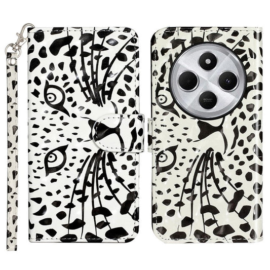 For Xiaomi Poco C75 4G / Redmi 14R 5G / 14C 4G Case 3D Pattern Printed Phone Leather Phone Cover - Leopard Head