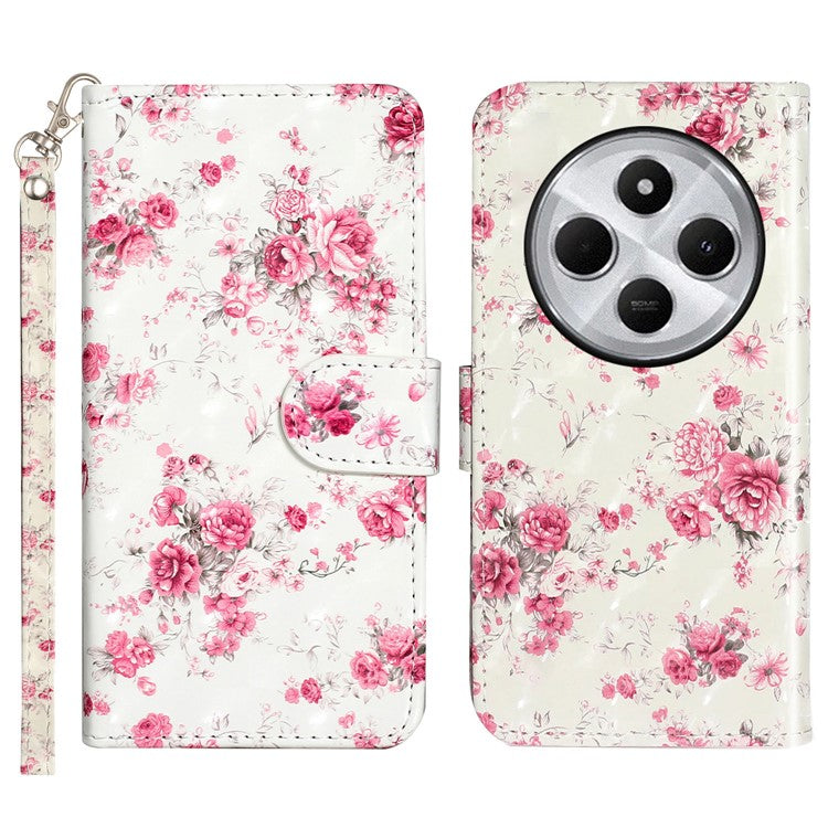 For Xiaomi Poco C75 4G / Redmi 14R 5G / 14C 4G Case 3D Pattern Printed Phone Leather Phone Cover - Roses