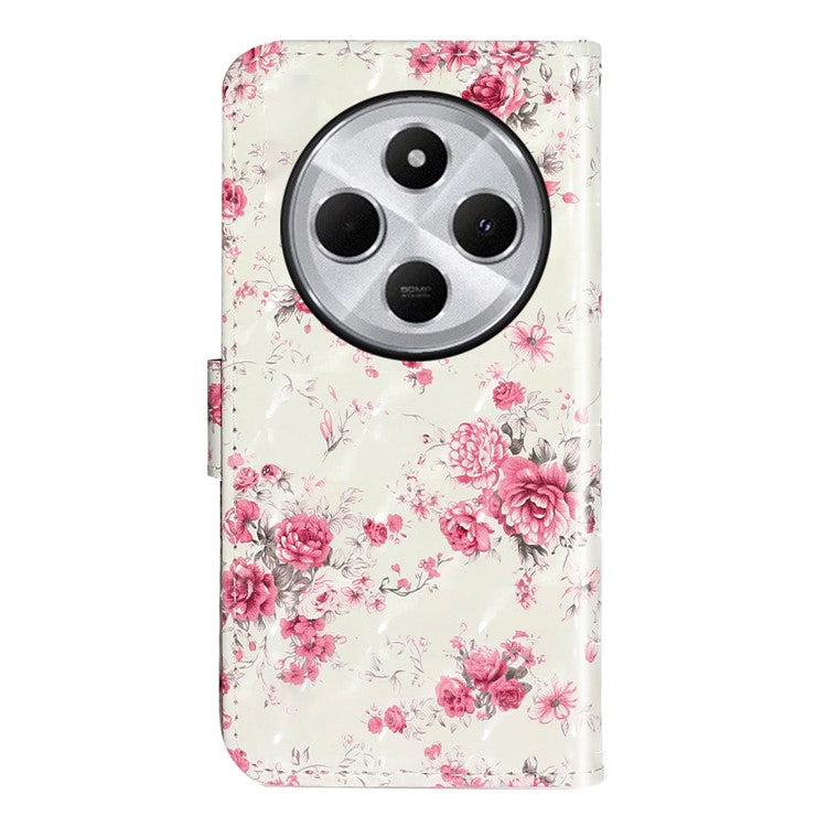 For Xiaomi Poco C75 4G / Redmi 14R 5G / 14C 4G Case 3D Pattern Printed Phone Leather Phone Cover - Roses