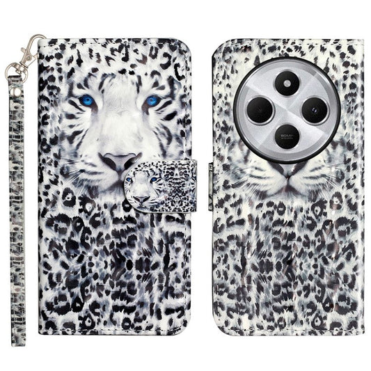 For Xiaomi Poco C75 4G / Redmi 14R 5G / 14C 4G Case 3D Pattern Printed Phone Leather Phone Cover - Leopard