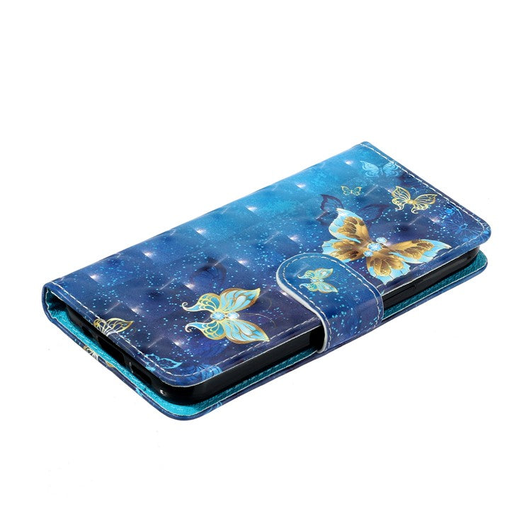 For Xiaomi Poco C75 4G / Redmi 14R 5G / 14C 4G Case 3D Pattern Printed Phone Leather Phone Cover - Blue Gold Butterflies