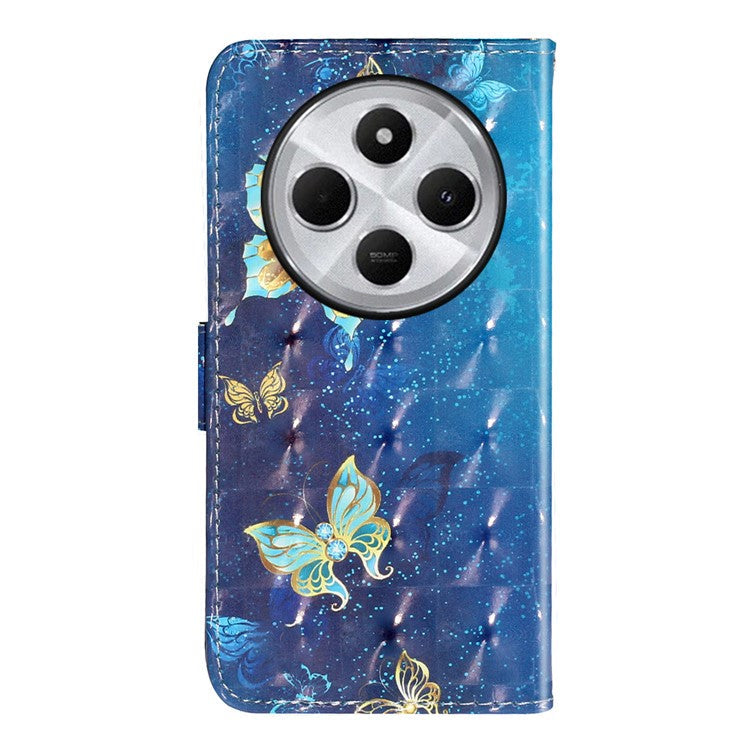 For Xiaomi Poco C75 4G / Redmi 14R 5G / 14C 4G Case 3D Pattern Printed Phone Leather Phone Cover - Blue Gold Butterflies