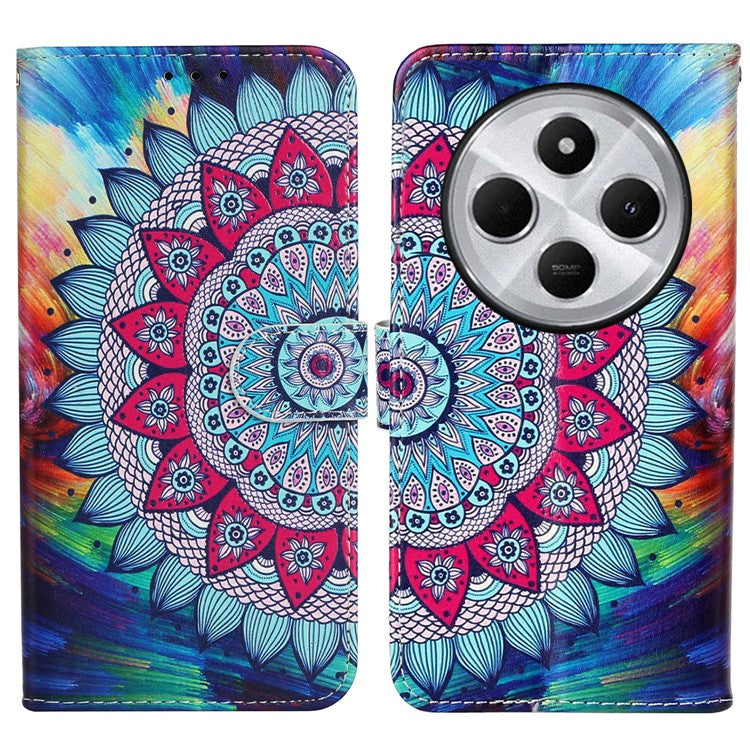 For Xiaomi Poco C75 4G / Redmi 14R 5G / 14C 4G Case Pattern Leather Wallet Phone Cover with Card Holder - Mandala Flower