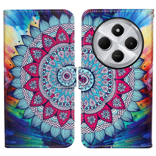 For Xiaomi Poco C75 4G / Redmi 14R 5G / 14C 4G Case Pattern Leather Wallet Phone Cover with Card Holder - Mandala Flower