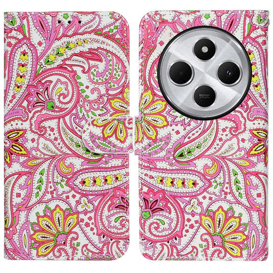 For Xiaomi Poco C75 4G / Redmi 14R 5G / 14C 4G Case Pattern Leather Wallet Phone Cover with Card Holder - Flower