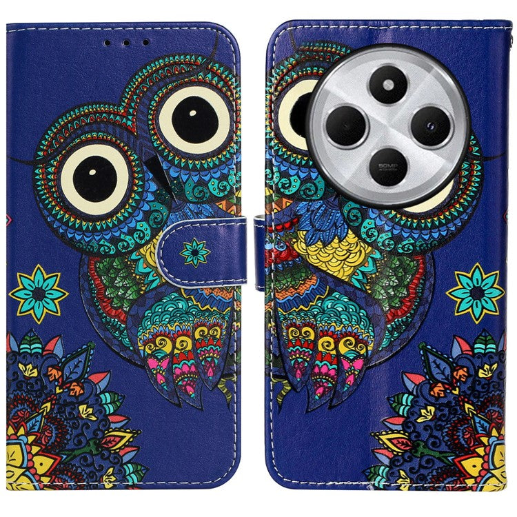 For Xiaomi Poco C75 4G / Redmi 14R 5G / 14C 4G Case Pattern Leather Wallet Phone Cover with Card Holder - Owl