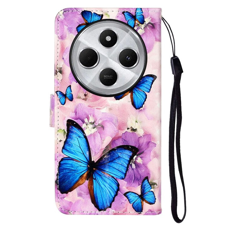 For Xiaomi Poco C75 4G / Redmi 14R 5G / 14C 4G Case Pattern Leather Wallet Phone Cover with Card Holder - Purple Flower Butterfly