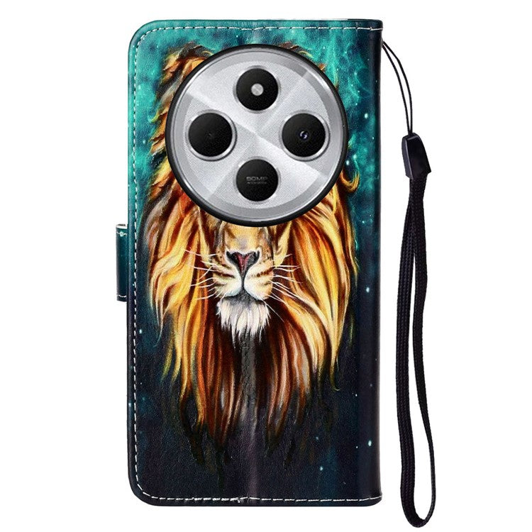 For Xiaomi Poco C75 4G / Redmi 14R 5G / 14C 4G Case Pattern Leather Wallet Phone Cover with Card Holder - Lion