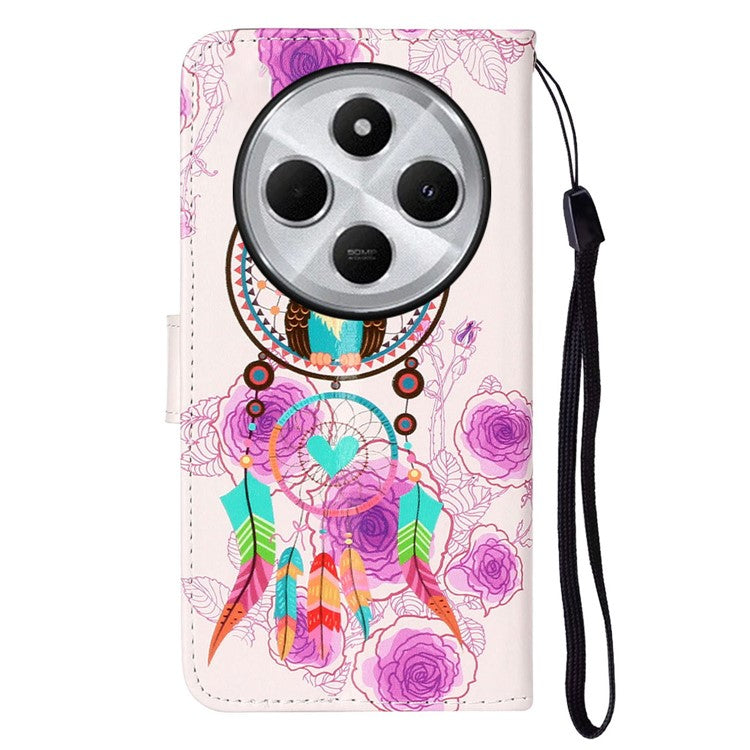For Xiaomi Poco C75 4G / Redmi 14R 5G / 14C 4G Case Pattern Leather Wallet Phone Cover with Card Holder - Wind Chime Owl