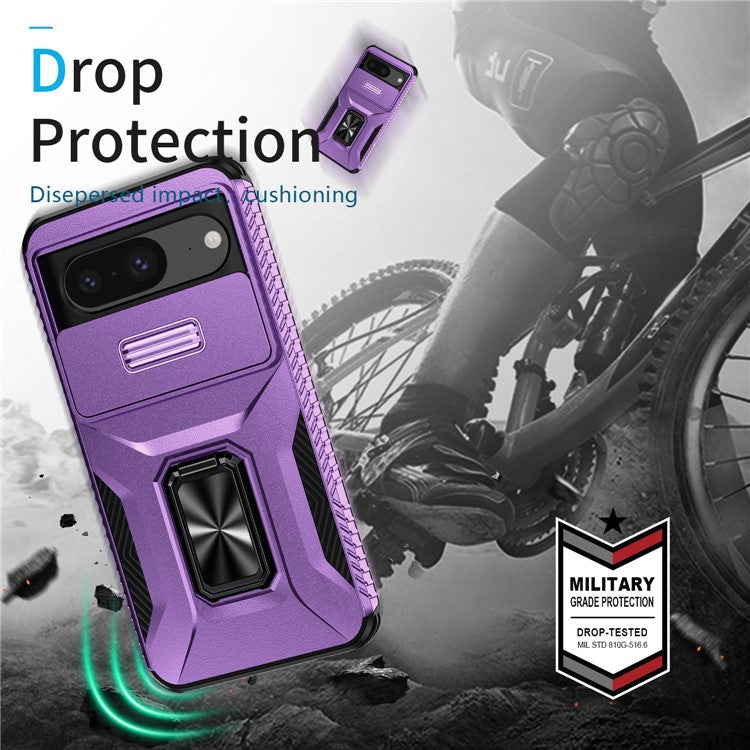 For Google Pixel 8 Case Camshield Kickstand TPU+PC Anti-Slip Phone Cover - Purple