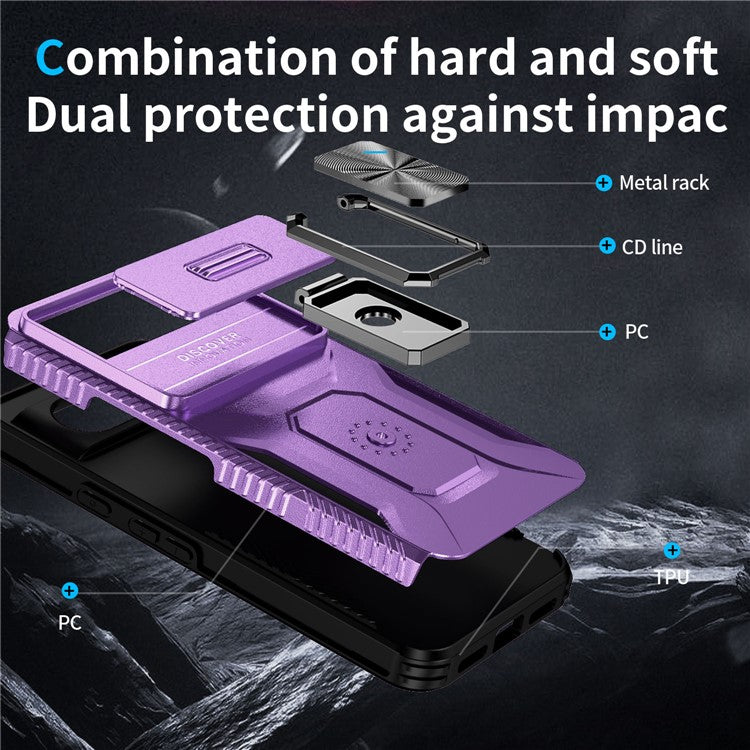 For Google Pixel 8 Case Camshield Kickstand TPU+PC Anti-Slip Phone Cover - Purple