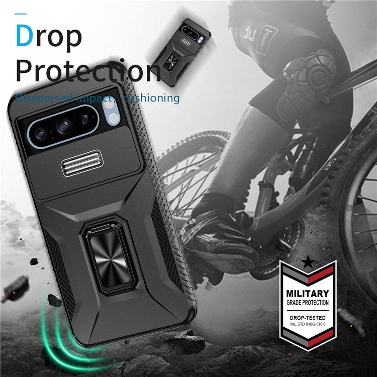 For Google Pixel 8 Pro Case Camshield Kickstand TPU+PC Anti-Slip Phone Cover -  Black