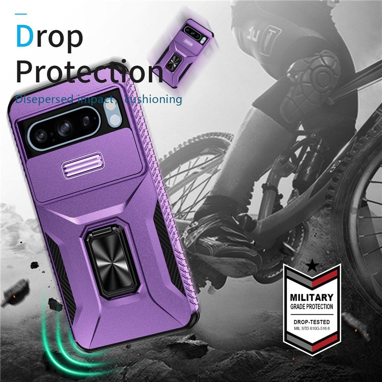 For Google Pixel 8 Pro Case Camshield Kickstand TPU+PC Anti-Slip Phone Cover -  Purple