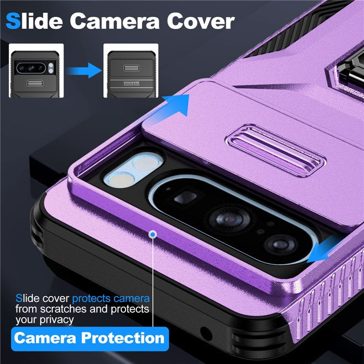 For Google Pixel 8 Pro Case Camshield Kickstand TPU+PC Anti-Slip Phone Cover -  Purple