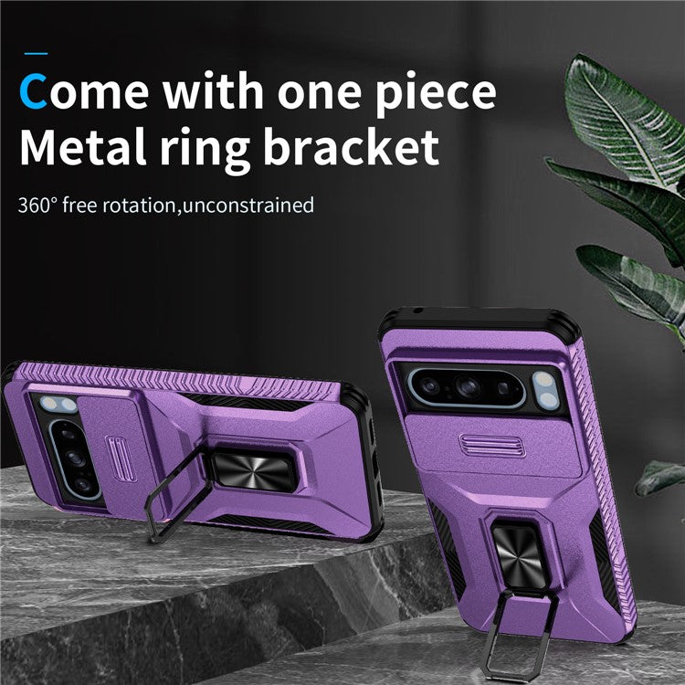 For Google Pixel 8 Pro Case Camshield Kickstand TPU+PC Anti-Slip Phone Cover -  Purple