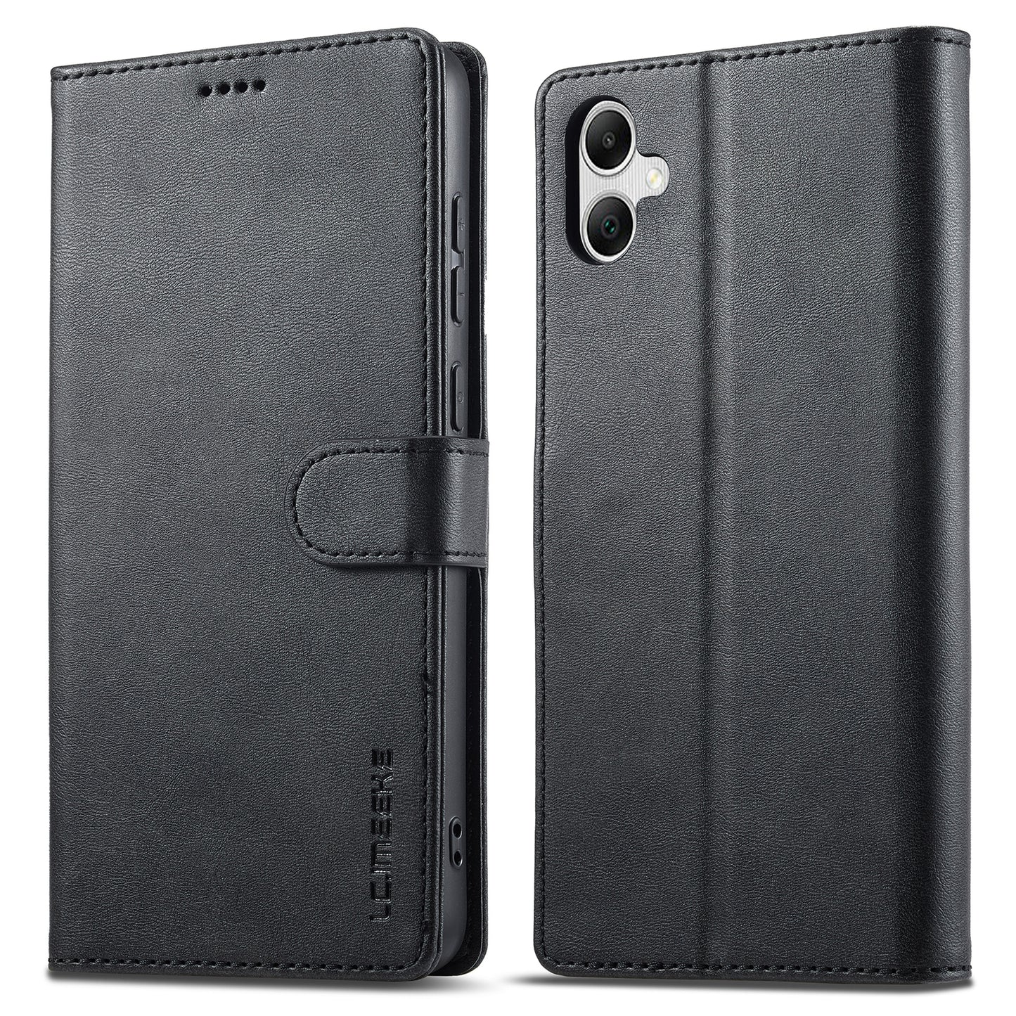 LC.IMEEKE For Samsung Galaxy A06 Case Calf Texture PU Leather Stand Wallet Phone Cover - Black