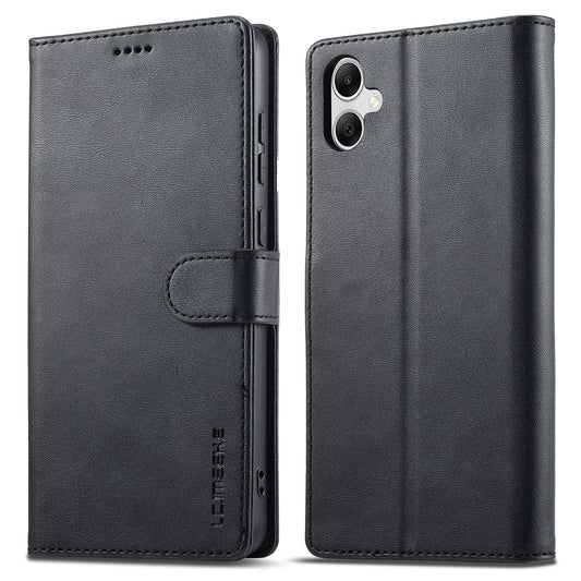 LC.IMEEKE For Samsung Galaxy A06 Case Calf Texture PU Leather Stand Wallet Phone Cover - Black