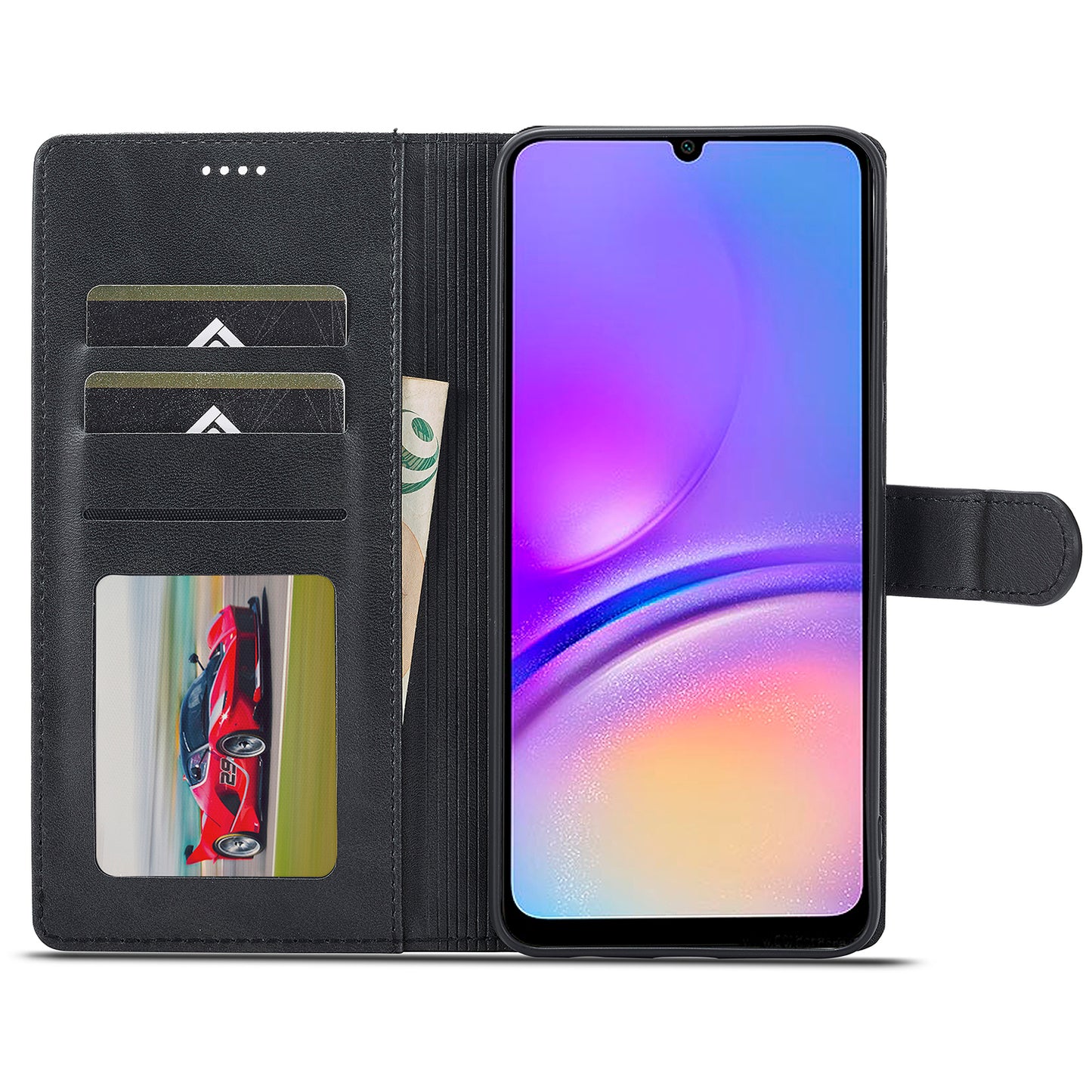 LC.IMEEKE For Samsung Galaxy A06 Case Calf Texture PU Leather Stand Wallet Phone Cover - Black