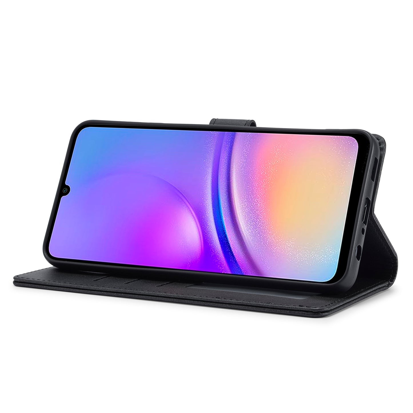 LC.IMEEKE For Samsung Galaxy A06 Case Calf Texture PU Leather Stand Wallet Phone Cover - Black