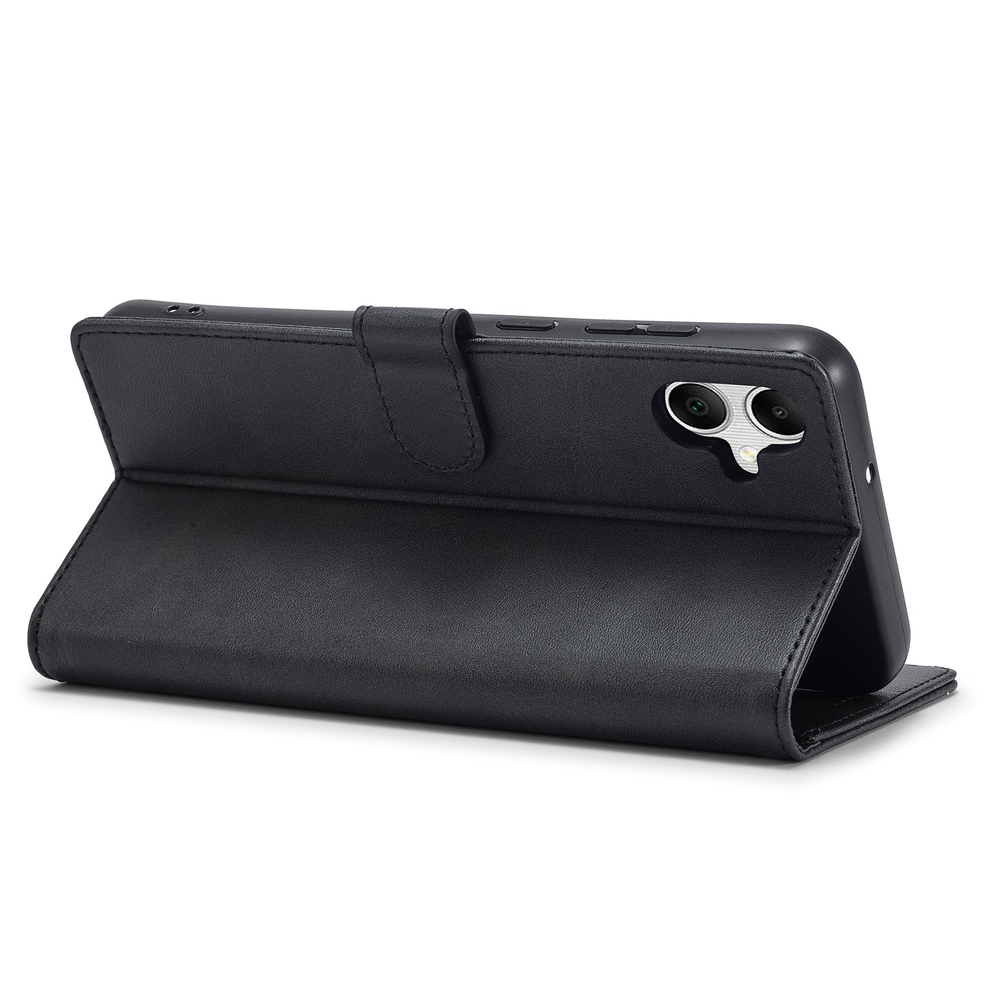 LC.IMEEKE For Samsung Galaxy A06 Case Calf Texture PU Leather Stand Wallet Phone Cover - Black