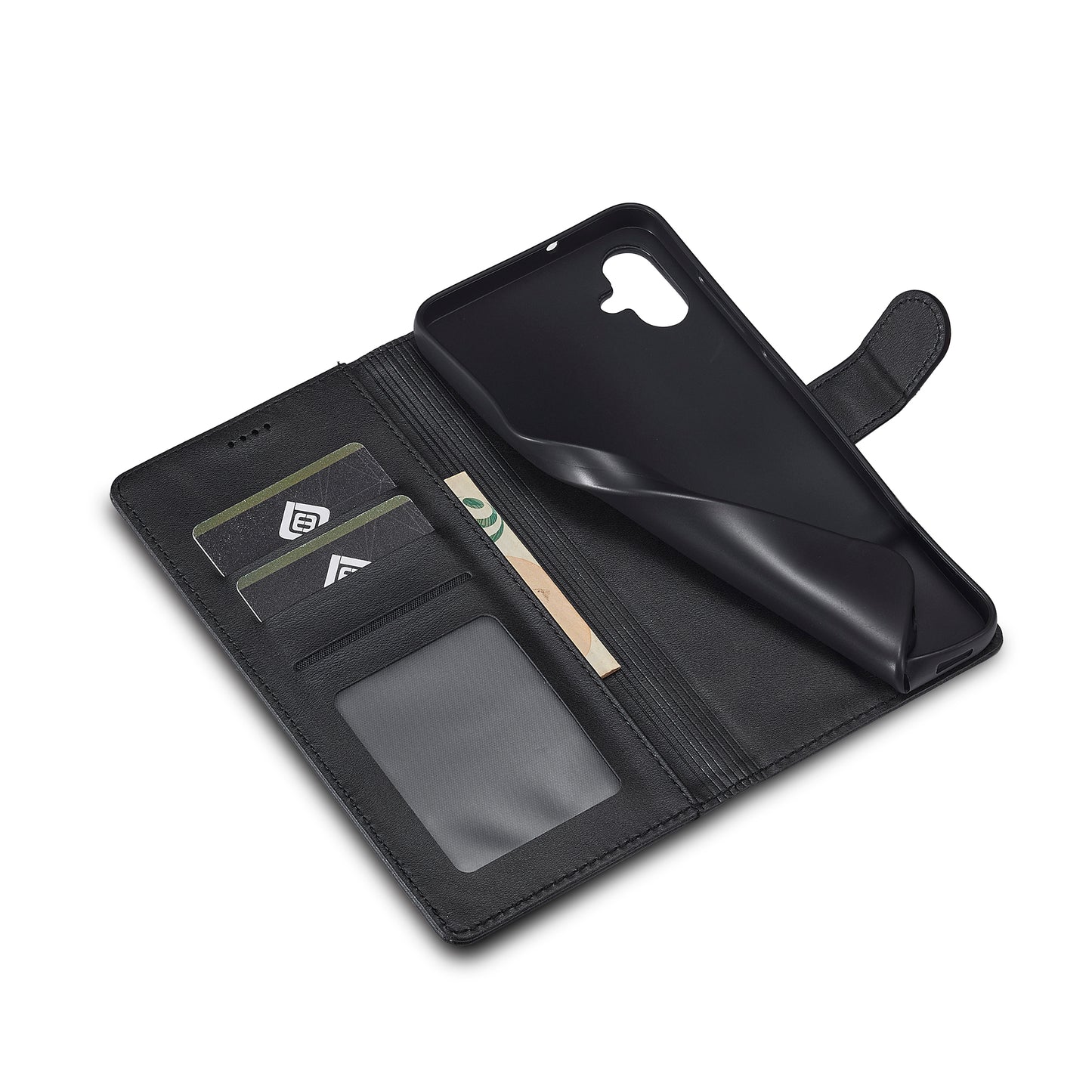 LC.IMEEKE For Samsung Galaxy A06 Case Calf Texture PU Leather Stand Wallet Phone Cover - Black