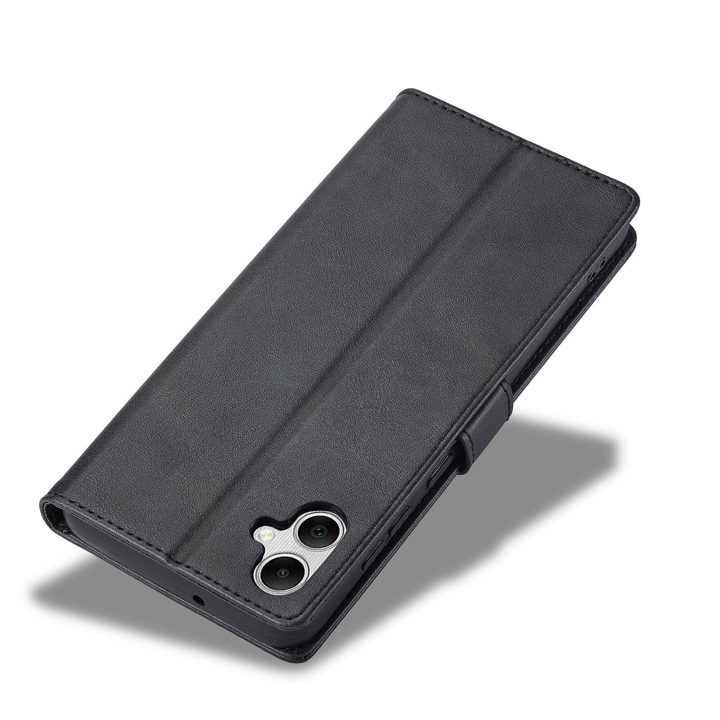 LC.IMEEKE For Samsung Galaxy A06 Case Calf Texture PU Leather Stand Wallet Phone Cover - Black