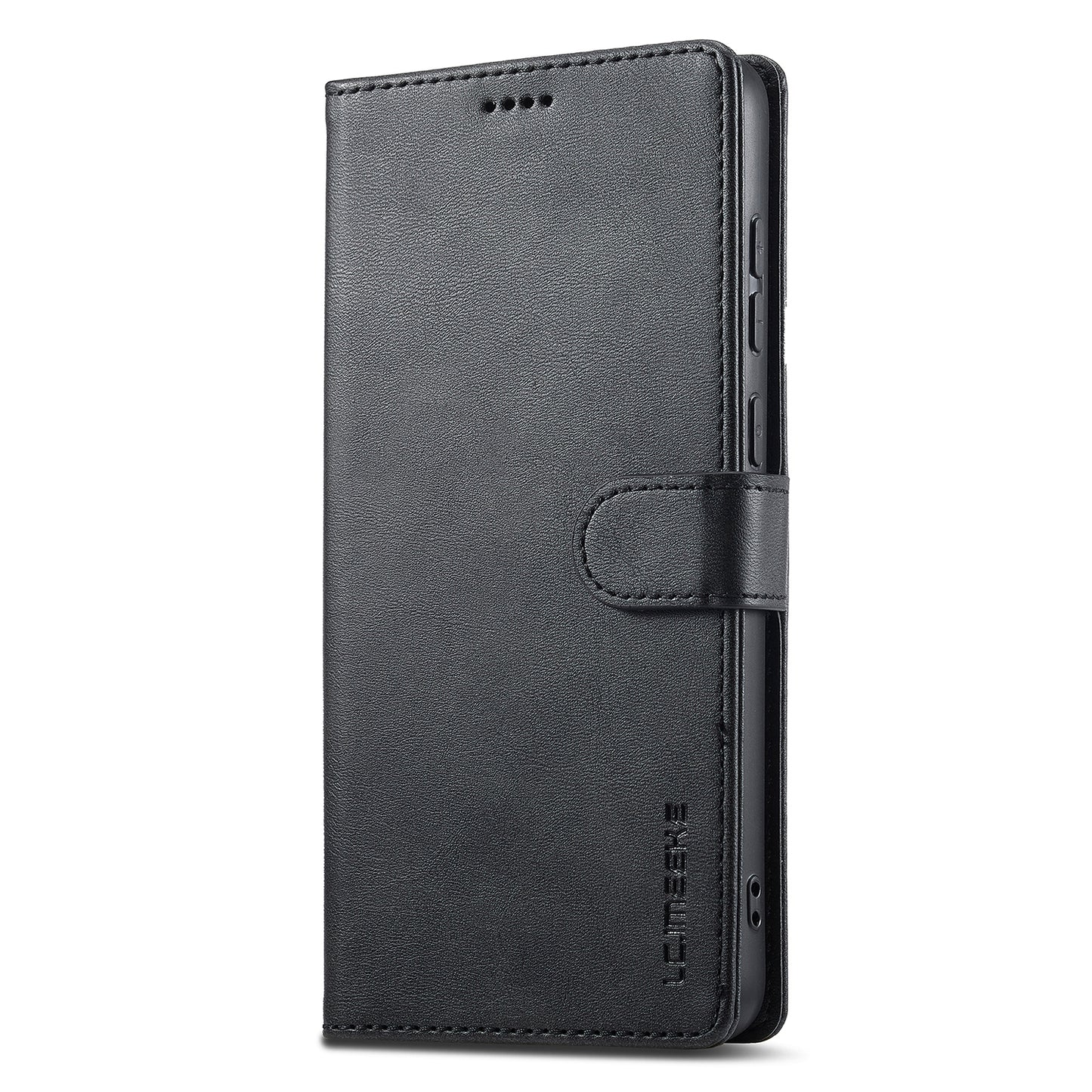 LC.IMEEKE For Samsung Galaxy A06 Case Calf Texture PU Leather Stand Wallet Phone Cover - Black