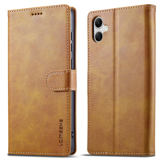 LC.IMEEKE For Samsung Galaxy A06 Case Calf Texture PU Leather Stand Wallet Phone Cover - Yellow