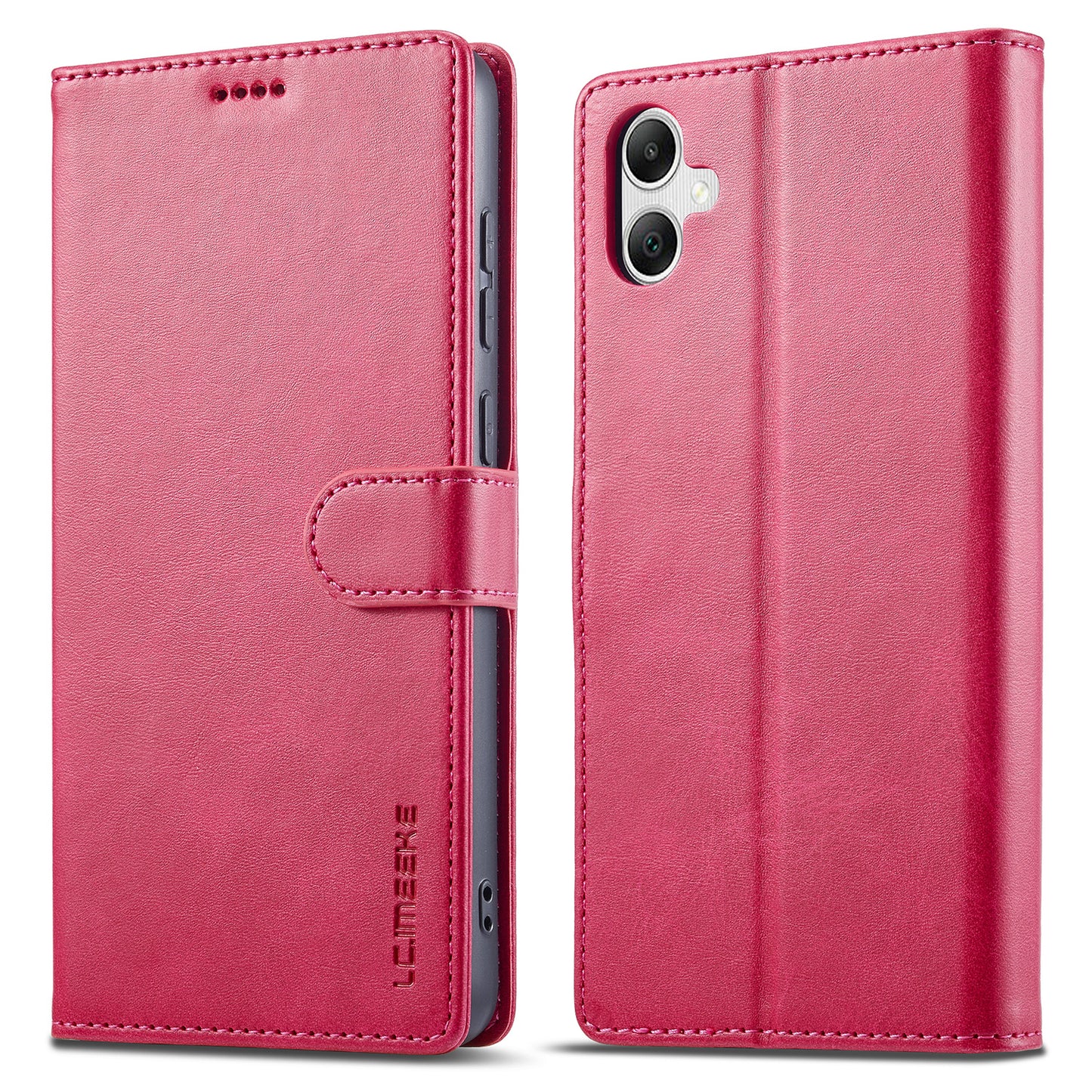 LC.IMEEKE For Samsung Galaxy A06 Case Calf Texture PU Leather Stand Wallet Phone Cover - Rose