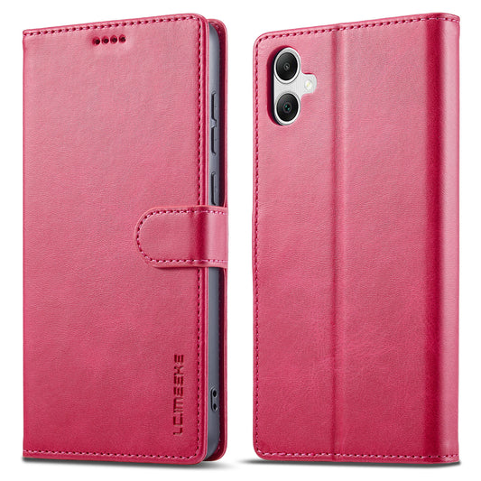 LC.IMEEKE For Samsung Galaxy A06 Case Calf Texture PU Leather Stand Wallet Phone Cover - Rose
