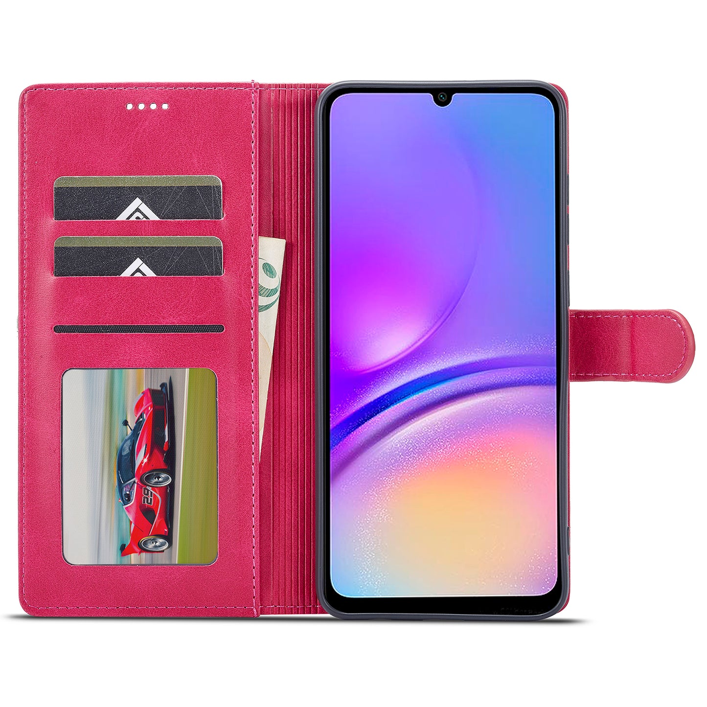 LC.IMEEKE For Samsung Galaxy A06 Case Calf Texture PU Leather Stand Wallet Phone Cover - Rose