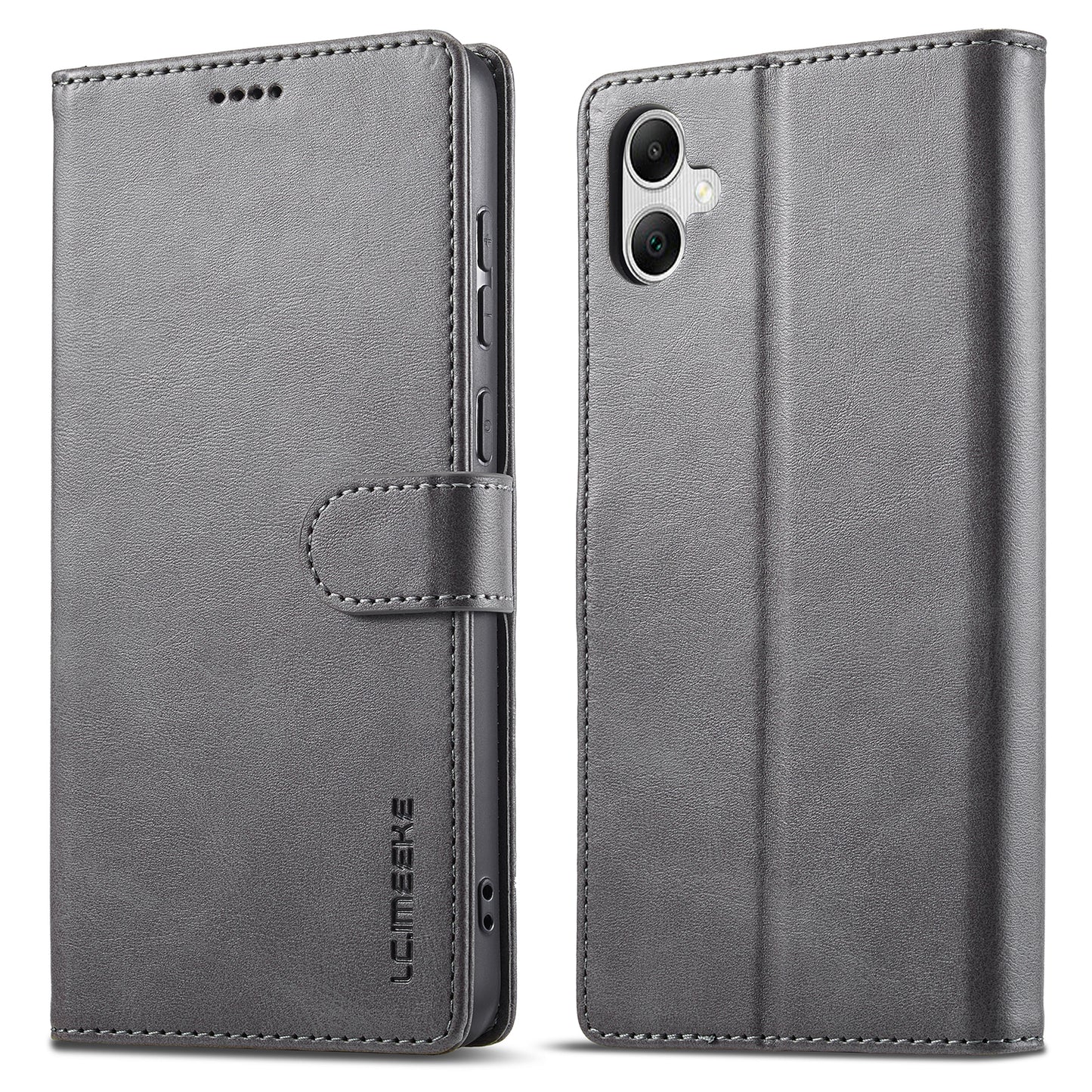 LC.IMEEKE For Samsung Galaxy A06 Case Calf Texture PU Leather Stand Wallet Phone Cover - Grey