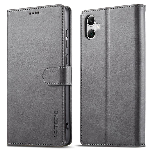 LC.IMEEKE For Samsung Galaxy A06 Case Calf Texture PU Leather Stand Wallet Phone Cover - Grey