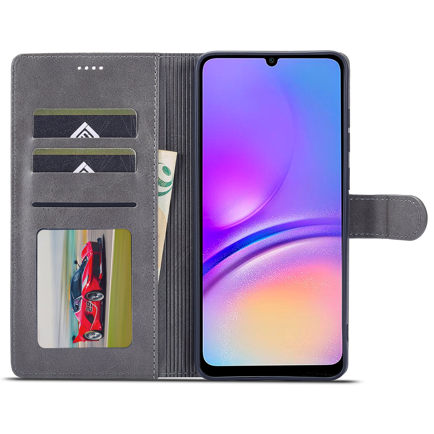 LC.IMEEKE For Samsung Galaxy A06 Case Calf Texture PU Leather Stand Wallet Phone Cover - Grey