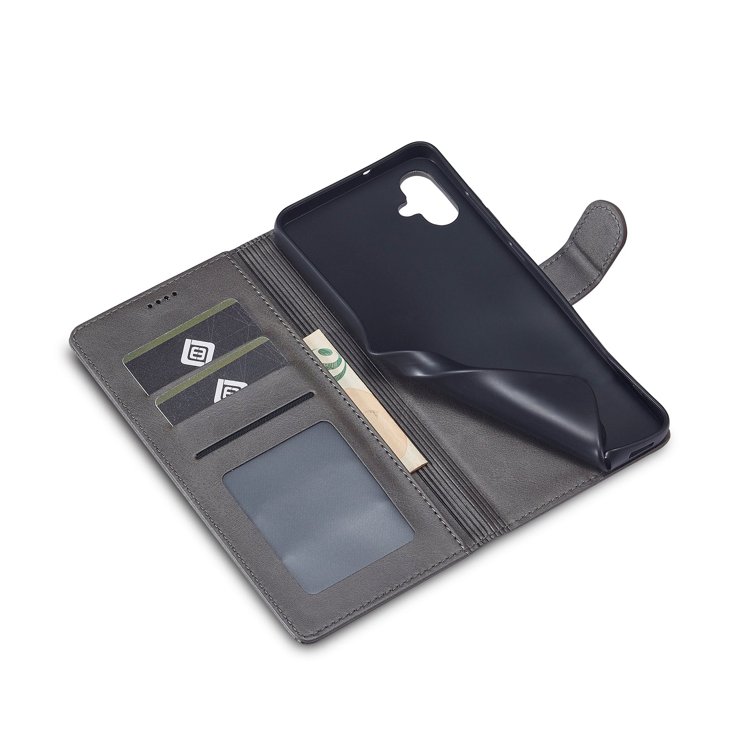 LC.IMEEKE For Samsung Galaxy A06 Case Calf Texture PU Leather Stand Wallet Phone Cover - Grey
