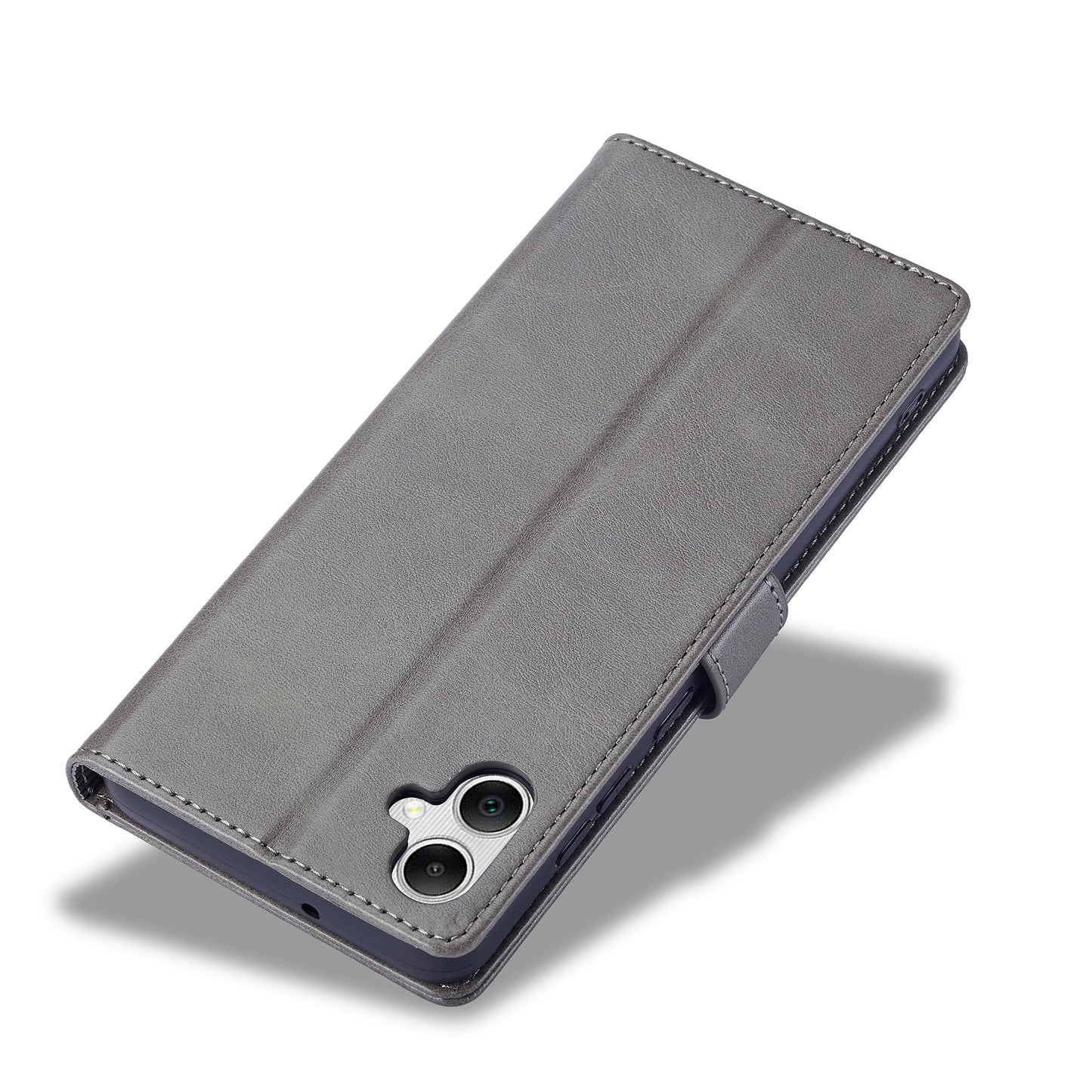 LC.IMEEKE For Samsung Galaxy A06 Case Calf Texture PU Leather Stand Wallet Phone Cover - Grey
