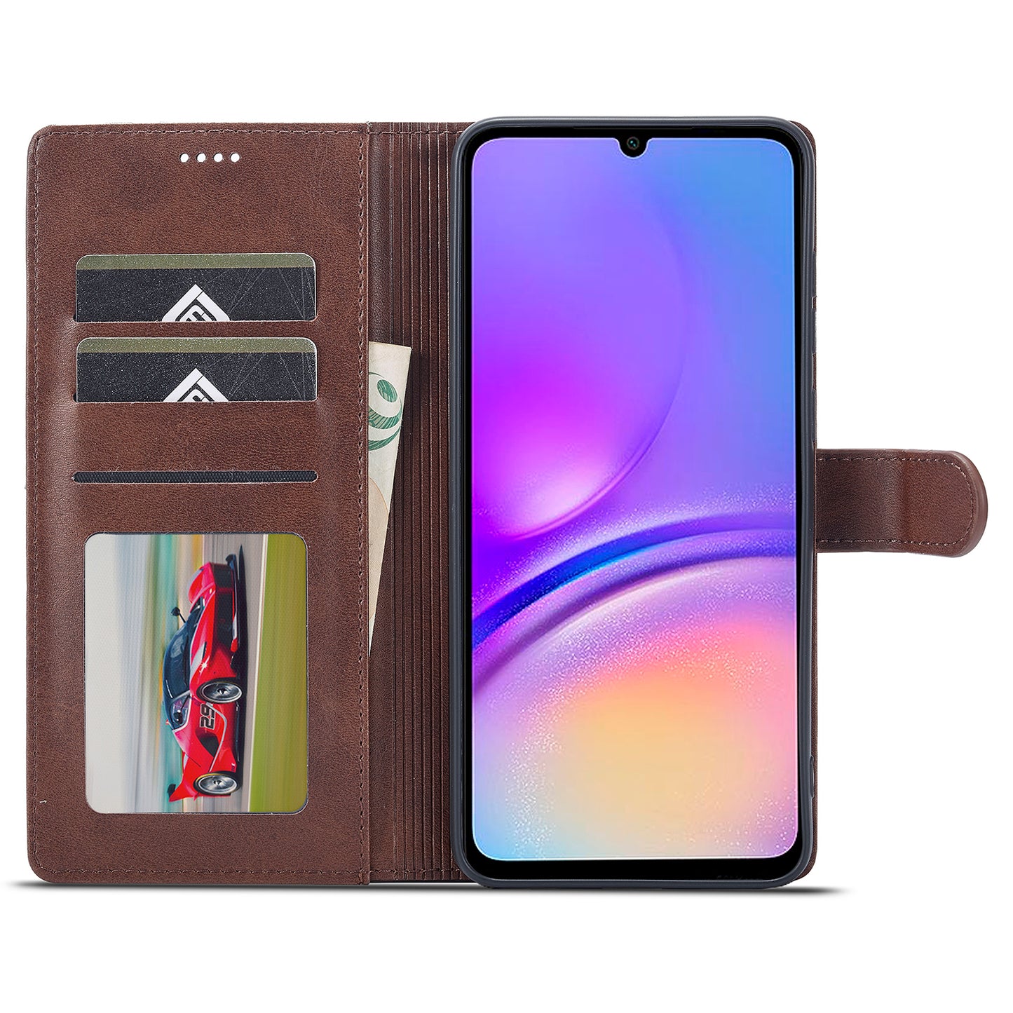 LC.IMEEKE For Samsung Galaxy A06 Case Calf Texture PU Leather Stand Wallet Phone Cover - Brown