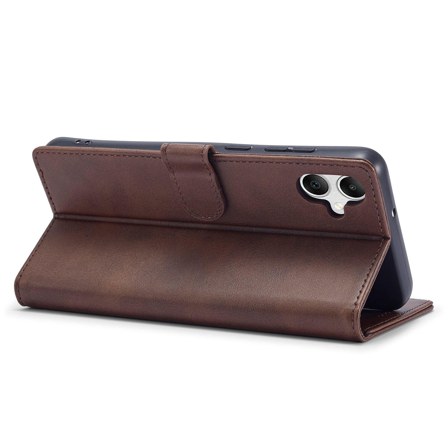 LC.IMEEKE For Samsung Galaxy A06 Case Calf Texture PU Leather Stand Wallet Phone Cover - Brown