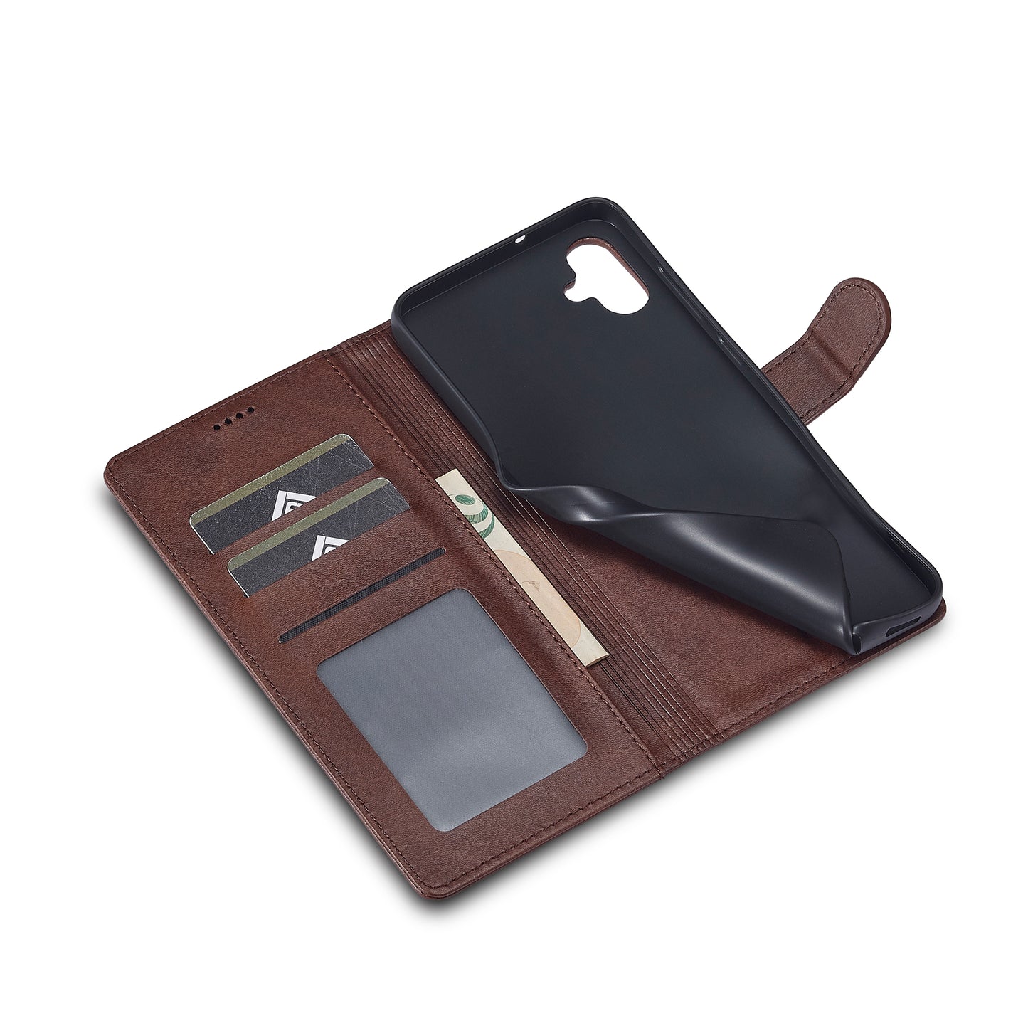 LC.IMEEKE For Samsung Galaxy A06 Case Calf Texture PU Leather Stand Wallet Phone Cover - Brown