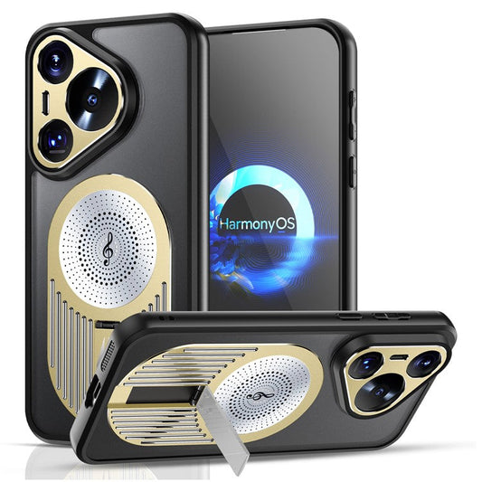 For Huawei Pura 70 Case Compatible with MagSafe Heat Dissipation Aromatherapy Kickstand Silicone+PC Phone Cover - Gold