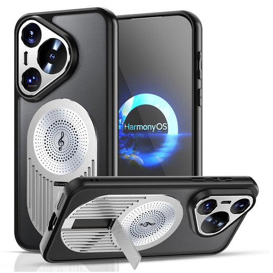 For Huawei Pura 70 Case Compatible with MagSafe Heat Dissipation Aromatherapy Kickstand Silicone+PC Phone Cover - Silver