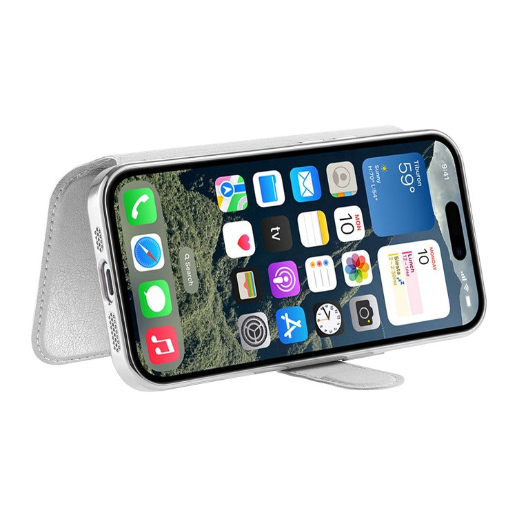 CASENEO For iPhone 16 Case with Lens Film TPU Inner Shell Detachable Leather Phone Cover - Silver