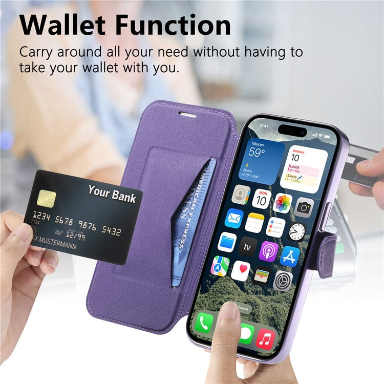CASENEO For iPhone 16 Pro Case with Lens Film TPU Inner Shell Detachable Leather Phone Cover - Light Purple