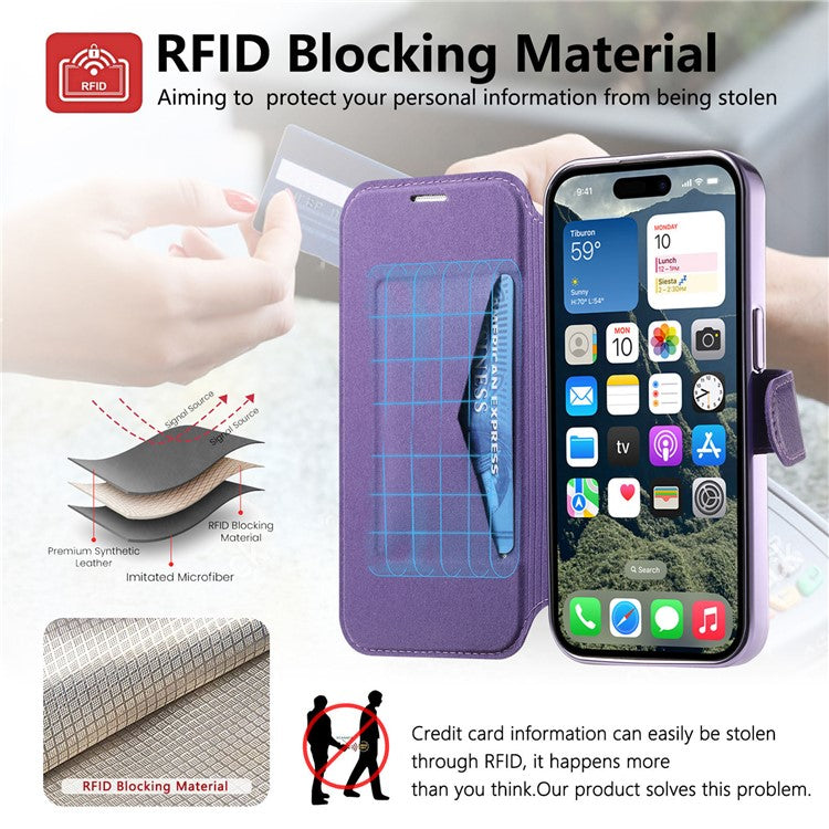 CASENEO For iPhone 16 Pro Case with Lens Film TPU Inner Shell Detachable Leather Phone Cover - Light Purple
