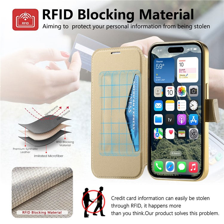 CASENEO For iPhone 16 Pro Case with Lens Film TPU Inner Shell Detachable Leather Phone Cover - Gold