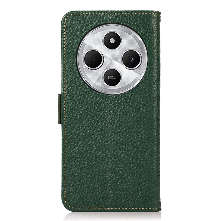 KHAZNEH For Xiaomi Poco C75 4G / Redmi 14R 5G / 14C 4G Phone Case Genuine Cow Leather Cover RFID Blocking - Green