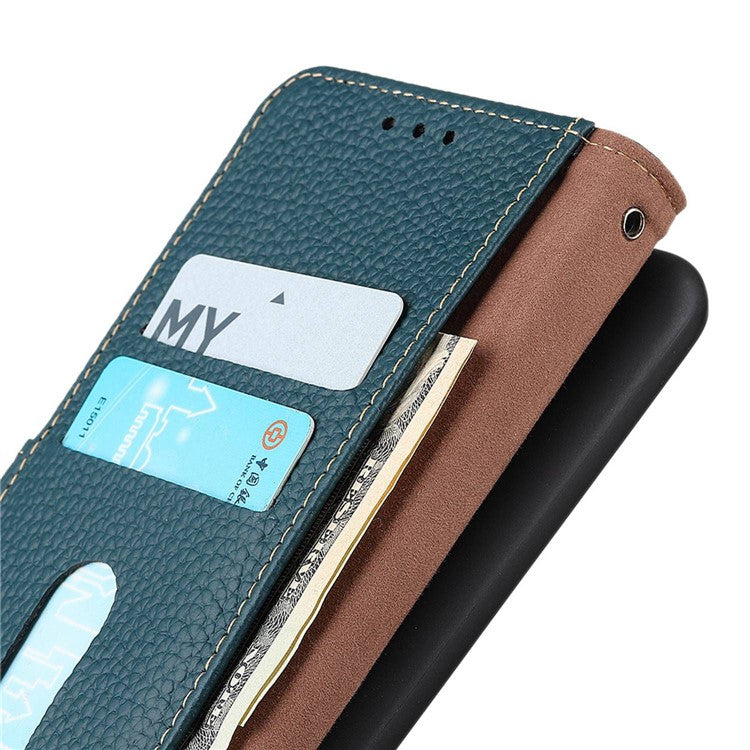 KHAZNEH For Xiaomi Poco C75 4G / Redmi 14R 5G / 14C 4G Phone Case Genuine Cow Leather Flip Cover - Green
